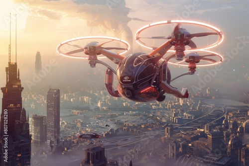 An experimental urban air mobility system where personal flying vehicles navigate through city skies