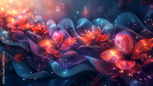 Modern abstract background with geometric shapes and floral motifs.