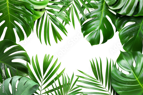 Tropical Leaves Border Isolated on a Transparent Background