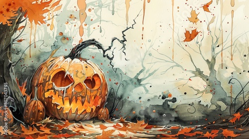 Capture the anticipation of carving pumpkins and creating intricate designsWater color, hand drawing