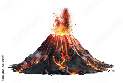 Active Volcano Isolated on Transparent Background 