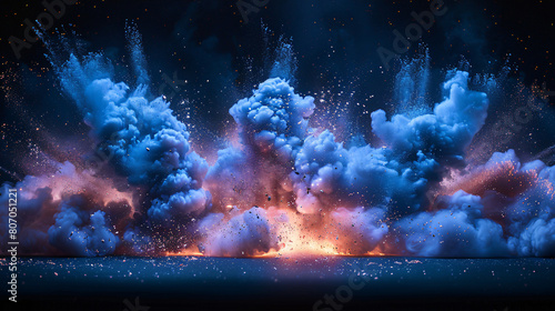 black blue and white powder explosion