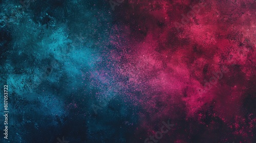 Abstract and vibrant cosmic dust cloud, blending deep blues and intense reds to create a mystical space effect.