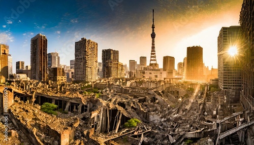 人類が滅亡して１００年たった廃墟と化した東京の街並み