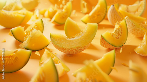 Abstract background with creative pieces of ripe, sweet, tasty melon