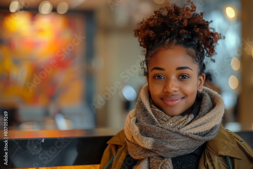 African American woman in hotel lobby, customer receiving exceptional service, person experiencing luxury hospitality, guest in the reception area.