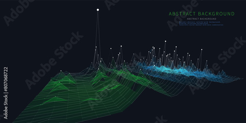 Abstract background grid data dots in noisy net on dark. Technology wireframe concept data plexus in virtual space. Banner for business, science and technology data analytics. Big Data. 
