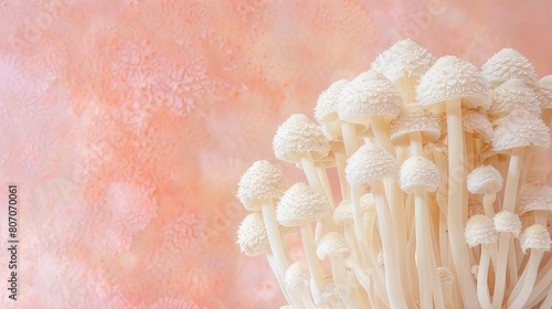 Fungal Elegance Lion's Mane Mushroom (Hericium erinaceus) on Pastel Background, Revealing Beauty in Soft Hues 