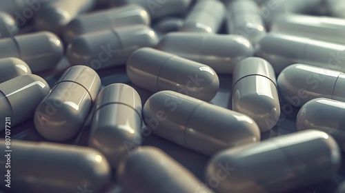 A close-up, detailed view of numerous glossy gray capsules densely packed together, creating a minimalist yet detailed texture study suitable for medical and health-themed visuals.