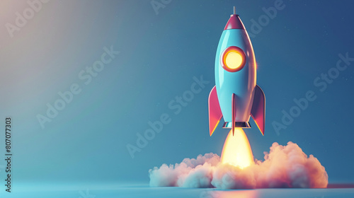 A captivating 3D render of a rocket with a sleek, solid backdrop,