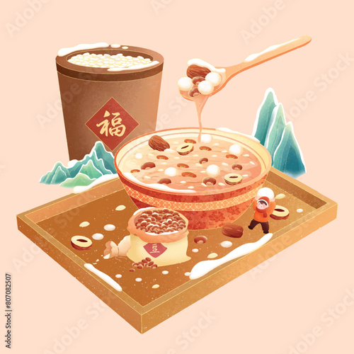 Chinese style miniature laba porridge landscape scene