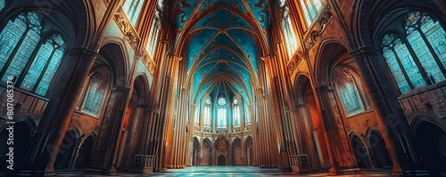 Crossshaped view of a cathedral interior, architectural details perfect for historical or religious digital art