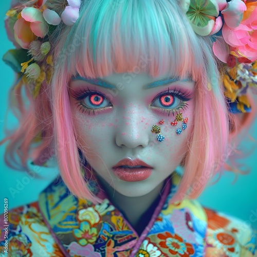 Una chica harajuku muy misteriosa, con ojos de color rosado