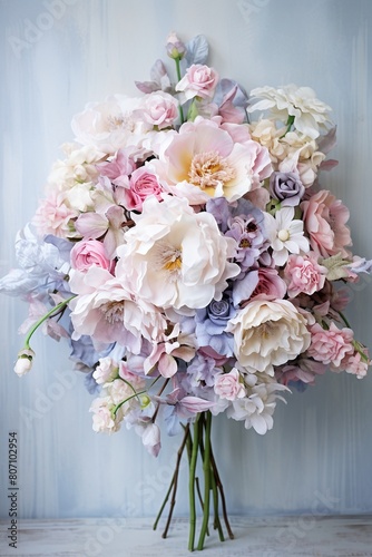 Bouquet of mixed flowers in pastel color.