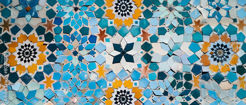 Geometric Moroccan tile pattern with intricate motifs in vibrant colors and detailed design elements.