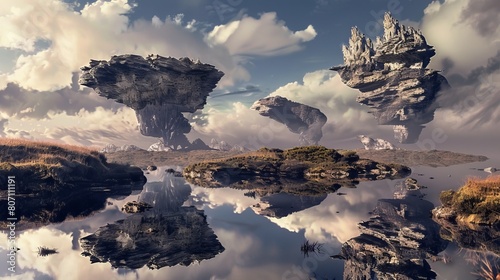Surreal Alien Landscape with Floating Islands Wide Angle Shot