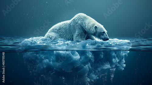 polar bear on melting ice showing climate change