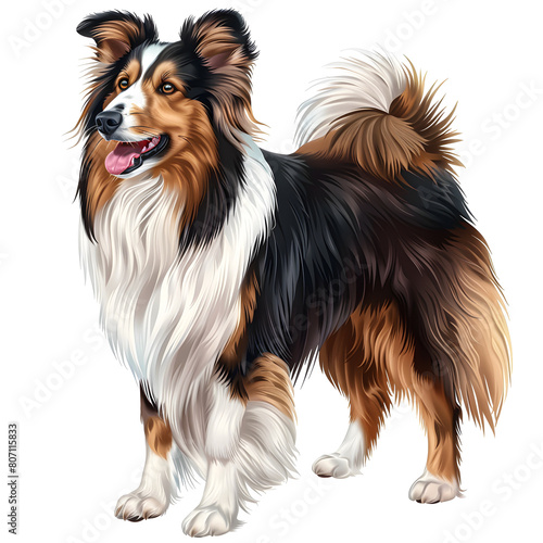 Clipart illustration of a shetland sheepdog dog breed on a white background. Suitable for crafting and digital design projects.[A-0001]