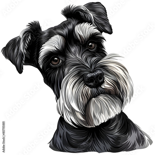 Clipart illustration of a miniature schnauzer dog breed on a white background. Suitable for crafting and digital design projects.[A-0001]