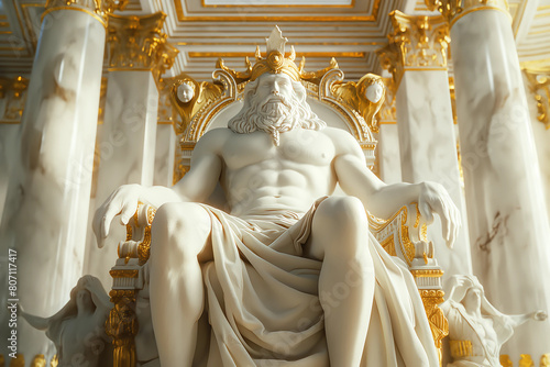Zeus sits on his throne in a pantheon of the gods