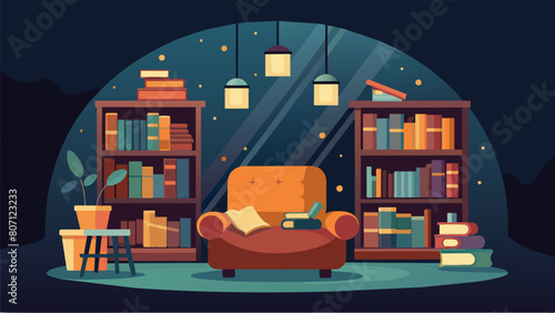 A place to get away from the chaos of the outside world the reading nook in the secondhand bookshop is a safe haven for book lovers.. Vector illustration