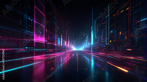 Abstract digital wallpaper. Immerse yourself in a world of glowing neon lines and ethereal bokeh lights technology background.