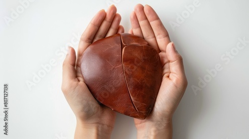 A healthy liver is shown between two palms on a white background.