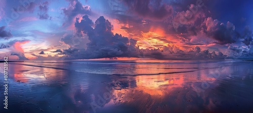 close-up Stunning colorful sunset sky with clouds on the horizon of the South Pacific Ocean. bali landscape in beach. Luxury travel.