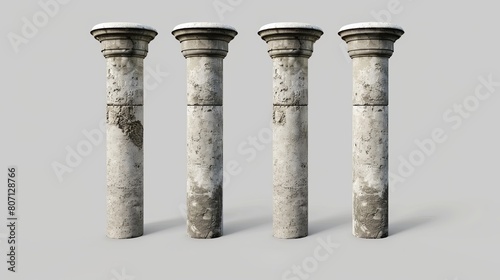 Realistic illustration of textured concrete columns, portraying cement footings and reinforced concrete pillars used in construction projects such as bridges, roads, or buildings.