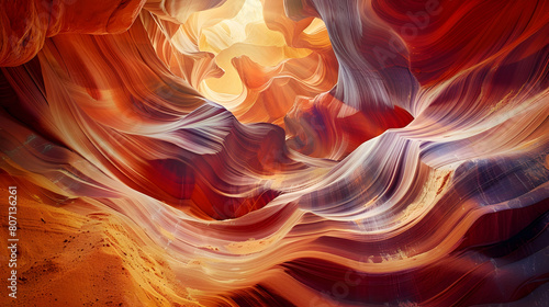 A canyon where the walls are painted with swirling patterns of light