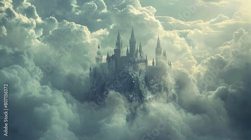 A castle made of clouds, its towers reaching towards the heavens