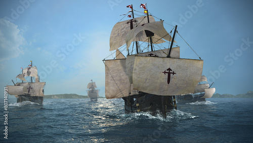 The NAO VICTORIA is the flag ship of the MAGELLAN armada. A scientific 3D-reconstruction of a spanish galleon fleet in the beginning of the 16th century.sails ahead of a global circumnavigation