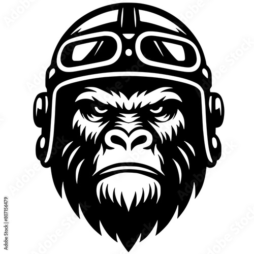 Silhouette of a gorilla head wearing a helmet