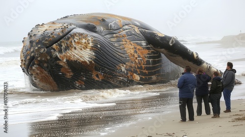 A whale carcass is washed up on the beach