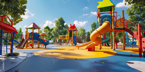 Outdoor Playground Floor: Featuring play structures, swings, slides, and open areas for outdoor play