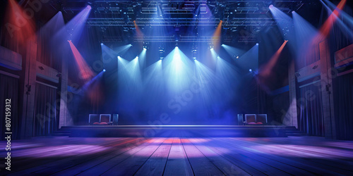 Auditorium Floor: Featuring a stage, seating for performances or presentations, lighting rigs, and sound equipment