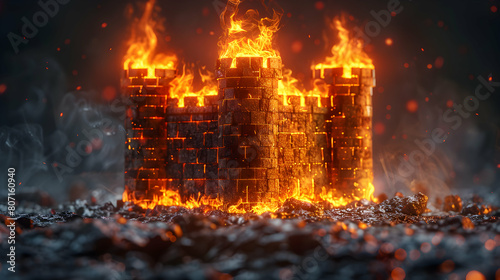 Photo realistic Firewall Fortress Icon concept as a stronghold emblem for impenetrable network defense in Photo Stock