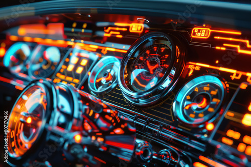 Retro Futuristic Interface, Digital dashboard with neon and chrome, Technology of the past's future, Copy space
