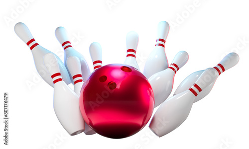 Striking bowling concept with ball and pins