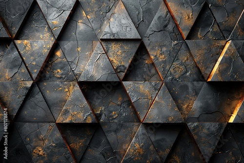 Immerse yourself in the lap of luxury with an abstract design featuring black and gold triangles creating a background,