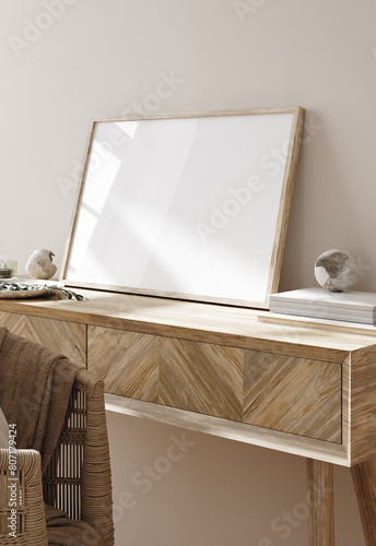 Mockup frame in Scandi living room interior, 3d render