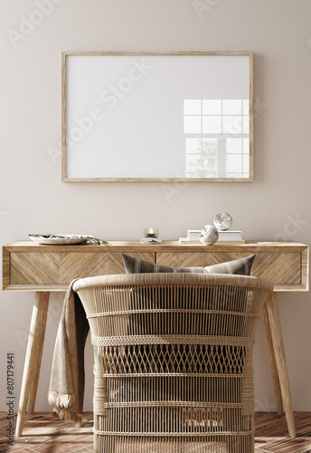 Mockup frame in Scandi living room interior, 3d render