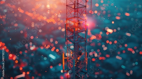 Close-up of a mobile phone signal tower emitting radio waves, facilitating seamless wireless communication for urban and rural areas.