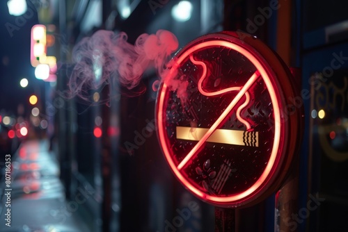 No smoking sign on the street in the night, no smoking concept