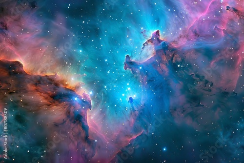 Spectacular wallpaper of a vivid galaxy nebula, blending blues, pinks, and purples to create a mesmerizing universe scene