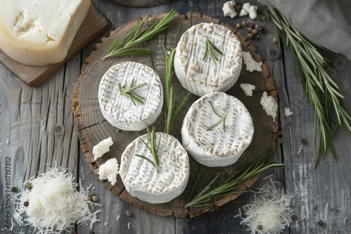 Aerial view of goat cheese in rustic style