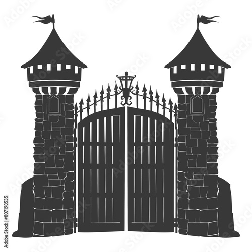 Silhouette castle gate wooden made black color only