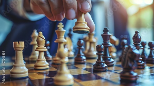 Close-up view of a chess game in progress