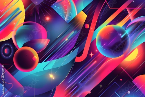 Abstract colorful circles on a dark background, perfect for a disco party vibe