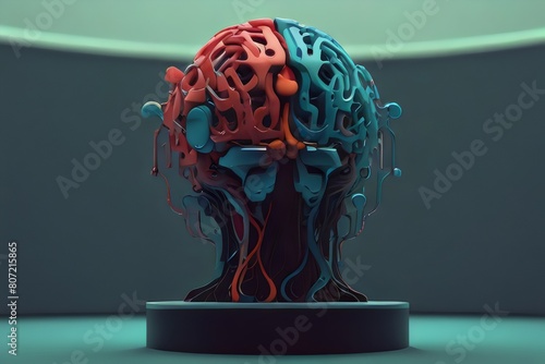 AI brain with wires on a circuit board, concept of artificial intelligence and technology